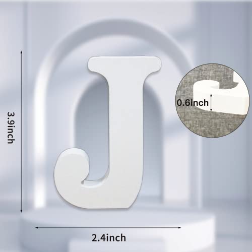 AOCEAN 4 Inch White Wood Letters Unfinished Wood Letter for Wall Decor Decorative Standing Letters Slices Sign Board Decoration for Craft Home Party Projects (J) - style: J