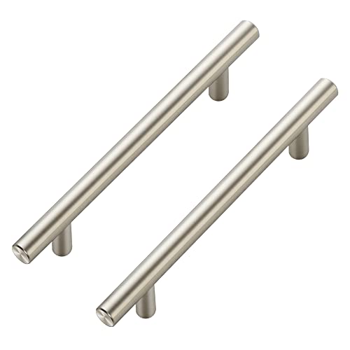 Ravinte Cabinet Pulls,7.38" Length, 5" Hole Center,Brushed Nickel,30 Pack | Round T-Bar Shape, Kitchen Drawer Pulls, Stainless Steel Feel, Cabinet Handles, For Cupboards, Drawers, Dressers, Cabinets - color: Satin Nickel