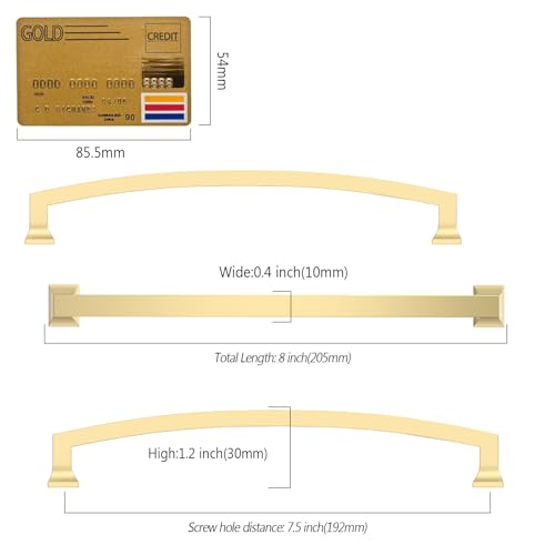 Amerdeco 10 Pack Brushed Gold Cabinet Pulls 7.5" - color: Brushed Gold, size: 7.5" hole center