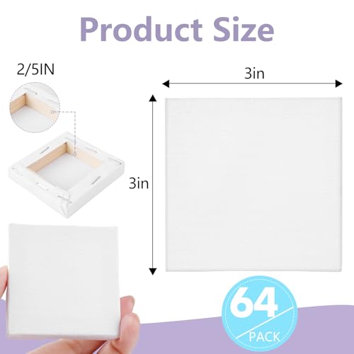 ESRICH Mini Canvases for Painting, 3x3IN Canvas in Bulk 64Pack, 2/5In Profile Small Square Canvas, Blank Canvases are Great for School Projects and Kids Birthday Parties, Home Decor Project. - size: 3x3in-64 Packs