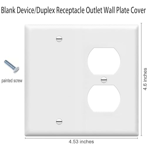 ZEFTV Duplex Receptacle Outlet/Blank Device Wall Plates 2-Gang Switch Electrical Cover Plate Unbreakable Thermoplastic Faceplate for Light Receptacle Outlet Switch, White (4 Pack) - color: Single Blank/Single Duplex, size: 4 Pack