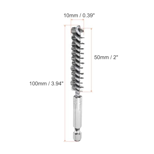 HARFINGTON 6Pcs Stainless Steel Bore Brush 10mm Dia 4" Long Cleaning Twisted Wire Brush with Handle 1/4" Hex Shank for Tubes, Ports, Bearings - size: 10mm