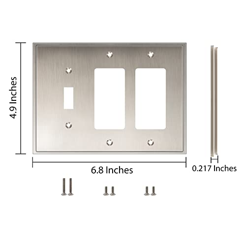 Henne Bery Soft Modern Decorative Wall Plate Switch Plate Outlet Cover (Double Decorator/Single Toggle, Satin Nickel) - style: Double Decorator/Single Toggle