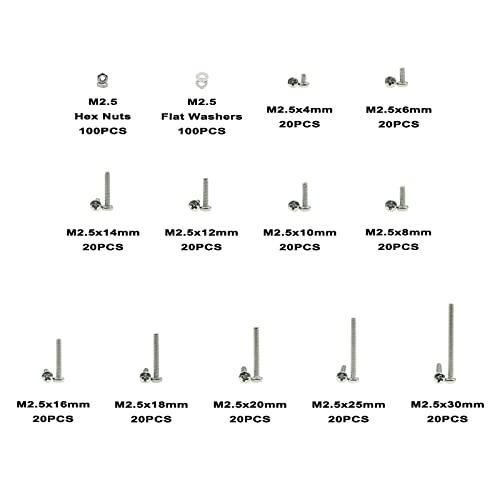 420PCS M2.5 Phillips Pan Head Machine Screws Nuts Flat Washers Kit;304 Stainless Steel;Screws Length:4mm to 30mm - size: M2.5