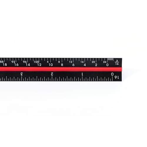 PEC tools Architectural Scale Ruler, 12" Laser-Etched Aluminum Imperial Triangular Drafting Tool