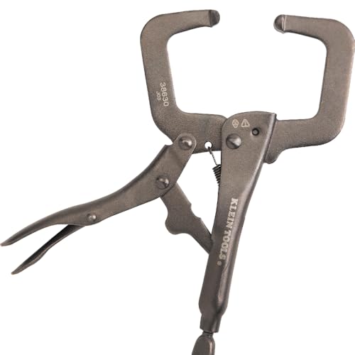 Klein Tools 38664 Locking Pliers Set, C-Clamp 6-Inch, Long Nose 6-Inch, Curved Jaw 10-Inch, High Torque, Molded Grips for Clamping and Gripping 3-Piece