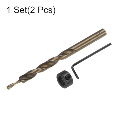 HARFINGTON 2pcs Pocket Hole Drill Bit 5/16" Dia 5/32" Tip Round Shank Replacement Twist Step Drill Bit with M8 Depth Stop Collar and Wrench for Woodworking - size: 5/32"