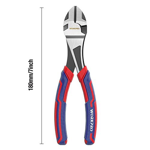 WORKPRO 7-Inch Diagonal Pliers in CRV Steel for Cutting Wires, Bi-material Handle Comfort Grip - size: 7-inch