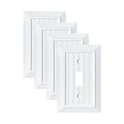 Pure White Classic Beadboard Wall Plates,Light Switch Covers,Electrical Outlet Covers, Switch Plates of Various Combination, Nature Bamboo Fiber Wall plate (1 Gang Toggle 4 Pack) - style: 1 Gang Toggle 4 Pack