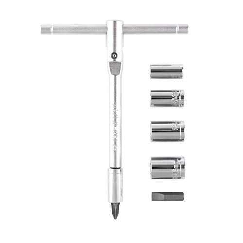 Tusk Folding Mini T-Handle Set 1/4″ Drive – Compact Folding T-Handle Driver with 8, 10, 12 & 13 mm Hex Sockets Plus #2 Phillips & Flat-Head Bits