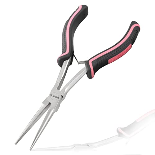 Long Reach Needle Nose Pliers with Teeth 7-Inch Extra Long Needle Nose Plier for Jewelry Making Small Long Reach Long Nose Plier Non-slip Handles Working In Tight Spaces, Pink Tool for Women - style: Needle Nose Plier with Serrated Jaw