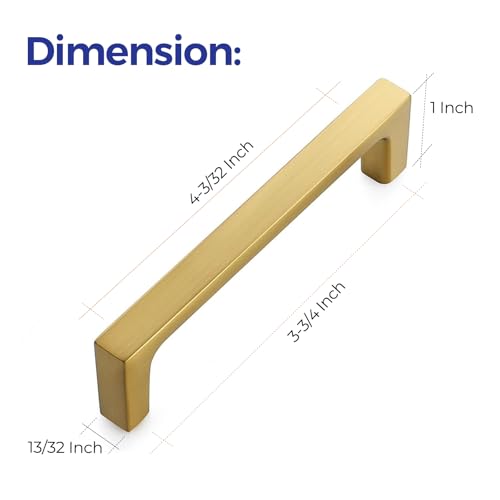Ravinte Brushed Brass Solid Pulls Cabinet Handles 3-3/4 Inch 10 Pack - size: 3-3/4 Inch Hole Center