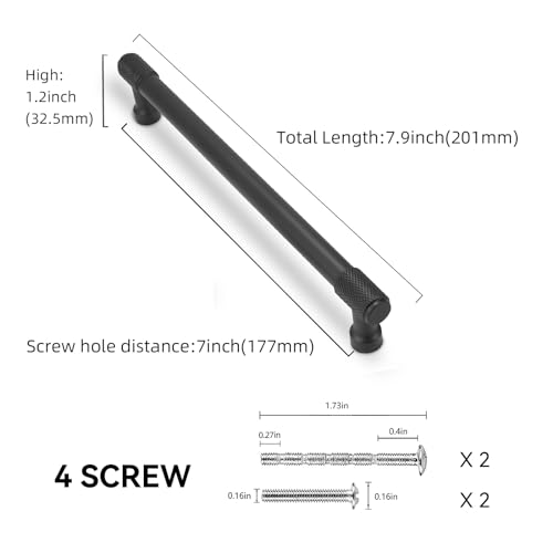10 Pack 7Inch(177mm) Matte Black Kitchen Cabinet Handles Knurled Cabinet Pulls Black Drawer Pulls Kitchen Cabinet Hardware Dresser Handles - color: Matte Black, size: 7" Hole Center