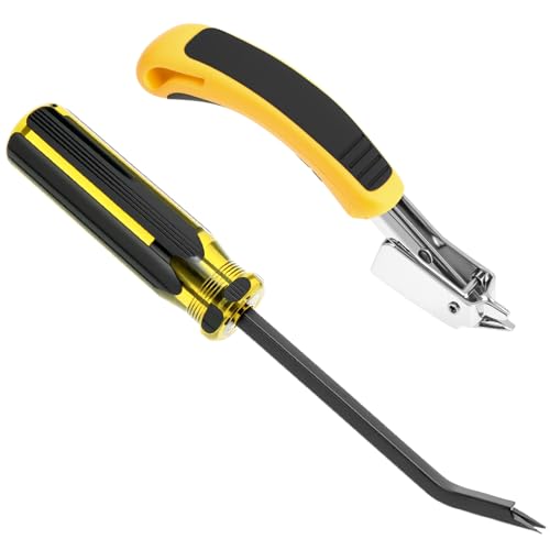 QWORK Staple Remover, Heavy Duty Tack Puller, Industrial Staple Remover Upholstery Tool with Double Pronged Head, for Furniture, Floor, Frame, Carpet