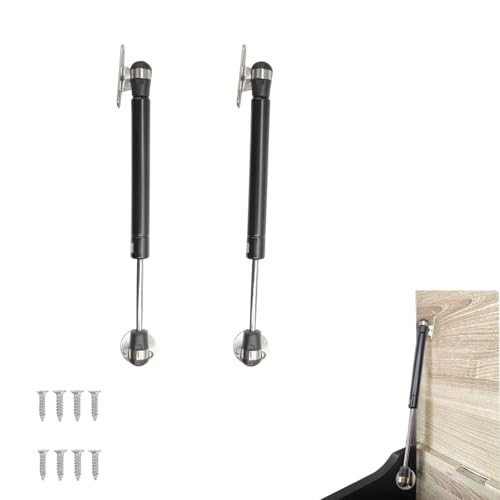 100N Soft Close Safety Gas Strut Hinges, CJQZP 2 Pack Heavy Duty Toy Box & Cabinet Hinges for Curved, Round, Arched & Flat Lids (Black) - color: Black