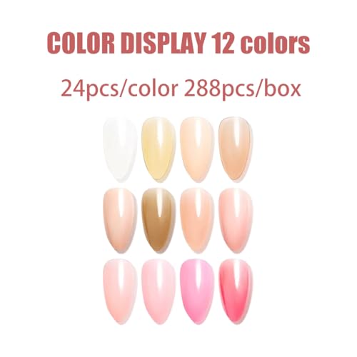 12 Color Press on Nails Medium Almond Fake Nails White Nude Pink False Nails Kit Glossy Reusable Full Cover Artificial Acrylic Stick on Nail for Women Girls Manicure 288Pcs - color: Style-26