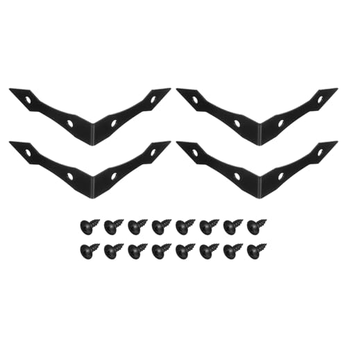 uxcell 4Pcs Decorative Corner Brackets, 3.9" x 3.9" x 0.9" l Bracket Metal Corner Protector Right Angle Bracket with Screw for Furniture Wooden Box Trunk, Black