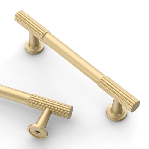 Asidrama 10 Pack 3.75 inch Brushed Gold Kitchen Cabinet Handles - color: Brushed Gold, size: 3.75" Hole Center