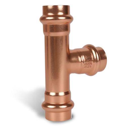 1/2 Inch Copper Press Tee – PxPxP 3-Way Pipe Fitting, 1/2'' Press Fittings Compatible, Lead-Free Copper Plumbing Fittings for Potable Water – 10 Pack - size: 1/2" copper press tee-10P