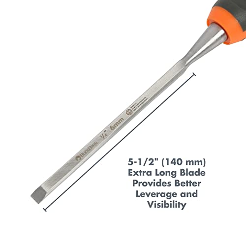 Buck Brothers 74711 Wood Chisel 1/4 Inch, For Trim, Carving, and Detail Work, Comfort Grip Handle, Resharpenable High Carbon Steel Blade, Mallet-Safe Design for Carpentry and Wood Working - style: 1/4 Inch