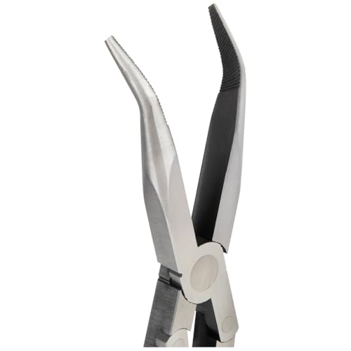 Klein Tools 71401 Long Nose Pliers, Bent Nose Pliers, Angled Knurled Jaws, Double Rivet, Extended Reach, 13-Inch