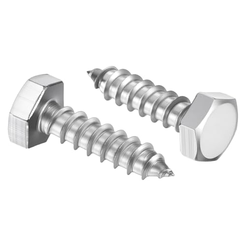 25 Pcs Hex Head Lag Screws 1/4"x1" SS 18-8 (304) Lag Bolts - color: Silver, size: 1/4"x1"