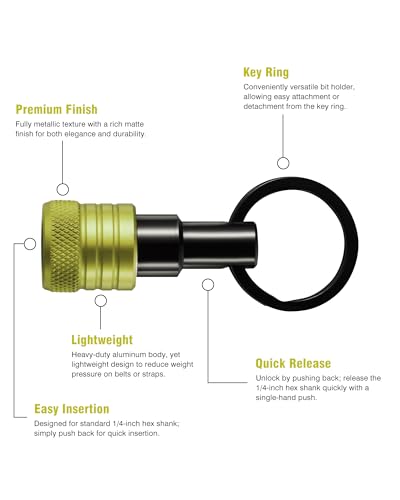 Katerk Bit Holder Keychain 12 Pcs, 1/4-Inch Hex Shank, Quick Release, Green - color: Green