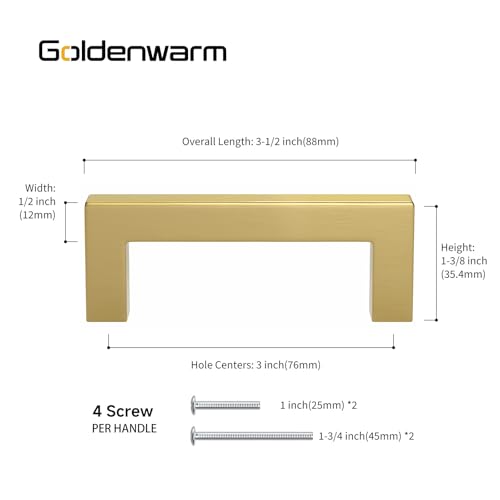 Goldenwarm 25 Pack 3 Inch Gold Cabinet Handles Brushed Gold Cabinet Pulls - color: Gold, size: 3in Hole Centers