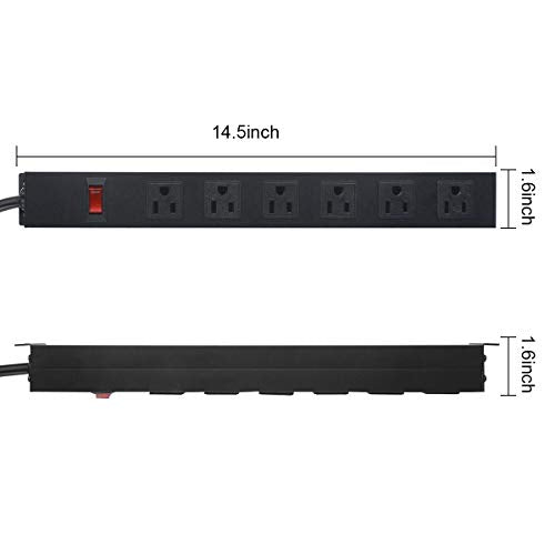 HHOSET 6 Outlet Heavy Duty Power Strip, 14AWG Extension Cord Black, 3FT, 1 - size: 3ft