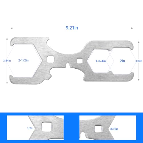 3 Way Plumber's Sink Strainer Wrench – 1 Pack | Basket Strainer Wrench with Sliding Handle, Fits 1-3/4", 2", 2-1/2", Multifunction Tool with 3/8", 1/2" Square Drive Holes