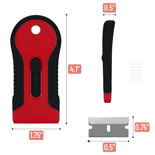 Bates- Razor Blade Scraper Tool, 2 Pack, 30 Extra Stainless Steel Blades, Anti-Slip Ergonomic Handle Design, Razor Scraper Set for Cleaning Window, Paint, Oven, Glass, Stove - color: Black & Red