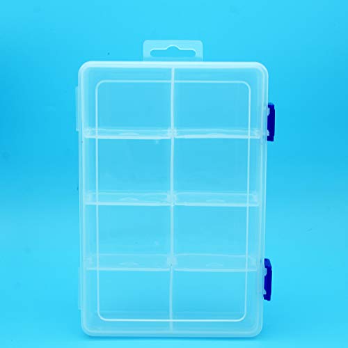 Plastic Compartment Storage Box With Adjustable Divider Removable Grid Compartment for Jewelry Small Accessories Hardware Fitting (8 Grids-Large x 1 Pack)