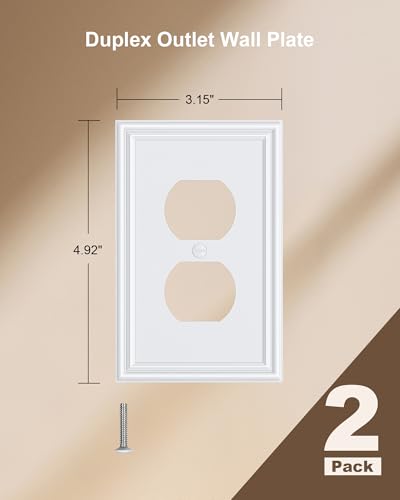 2-Pack Zinc Alloy Single Duplex Outlet Cover Plate, Solid Receptacle Cover - color: Pure White, size: 1 Duplex 2PK