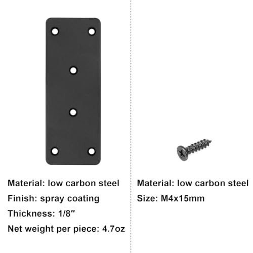 10 Pack 5" x 1-7/8" Black Flat Mending Plate, Straight Bracket