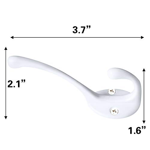 10 Pack Heavy Duty Dual Coat Hooks Wall Mounted with 20 Screws Retro Double Hooks Utility Black Hooks for Coat, Scarf, Bag, Towel, Key, Cap, Cup, Hat (White) - color: White