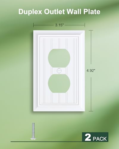 2-Pack Classic Beadboard Natural Bamboo Fiber Duplex Outlet Cover Plate, - color: Pure White, size: 1 Duplex 2PK