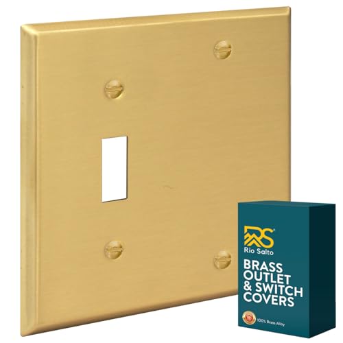 Rio Salto Metal Gold Outlet Cover or Light Switch Cover Wall Plate, Corrosion Resistant Combination Receptacle Wallplate Covers 2 Gang Single Gang Standard Size Brushed Brass (Blank Toggle Combo) - color: Combo 2-Gang Blank Toggle