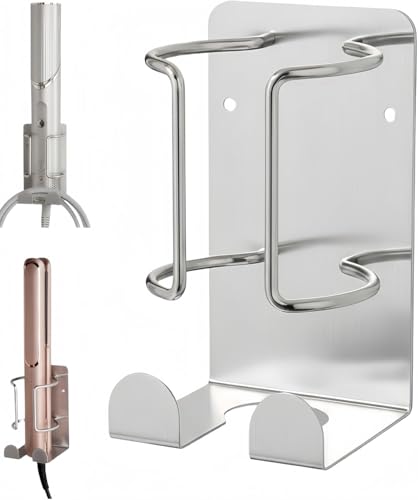 Curling Iron Holder, Stainless Steel Flat Iron Holder Wall Mount, Hair Straightener Holder for Bathroom Storage, Flat Iron Holder Wall Mount Space Saving Hair Tool Organizer Silver BANJEKT - color: Curling Iron Holder Silver