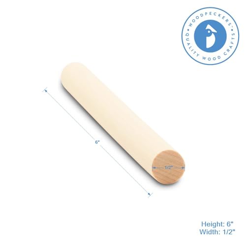 Dowel Rods Wood Sticks Wooden Dowel Rods - 1/2 x 6 Inch Unfinished Hardwood Sticks - for Crafts and DIYers - 25 Pieces by Woodpeckers - size: 1/2" x 6" Dowels