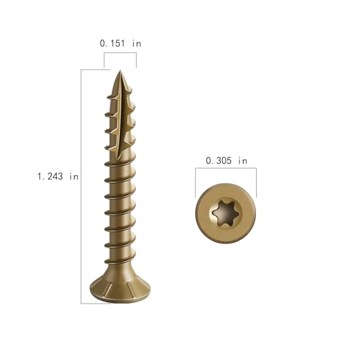 Wensilon #8 * 1-1/4" Deck Screws, (467pcs) 2 lbs.Exterior Wood Screws, Rust Resistant epoxy Coated, Bronze, T20 Star Bit - color: Yellow, size: 8*1-1/4