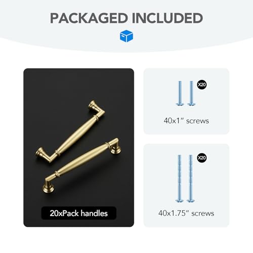 HOME EDIT Brushed Gold Cabinet Handles 5 Inch Pulls 20 Pack - color: Brushed Gold, size: 5 inches Hole Center