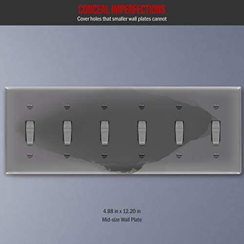 ENERLITES Mid-Size 6-Gang Toggle Light Switch Cover Plate, 1 Pack, Gray - color: Gray, size: Mid-Size
