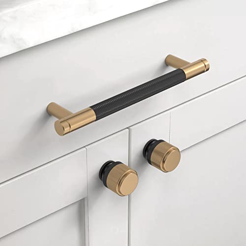 Asidrama 10 Pack Matte Black and Champagne Bronze Kitchen Knurled Cabinet Knobs Dresser Knob Drawer Knobs Cabinet Hardware Zinc Knob for Dresser Drawers - color: Black-Champagne Bronze, style: 10 Pack