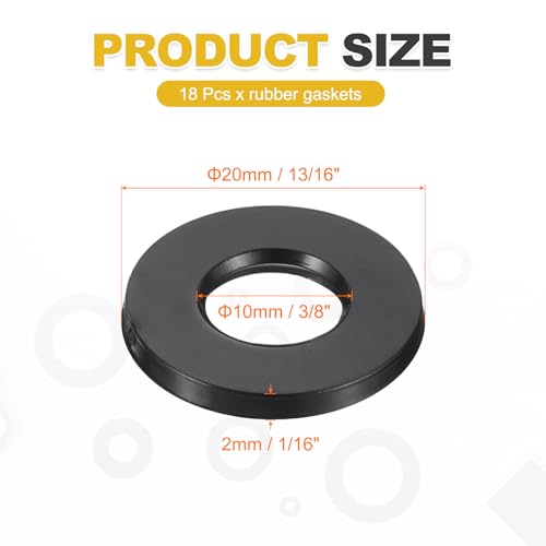 uxcell 18Pcs Rubber Washers, 13/16 OD x 3/8 ID x 0.08" Thickness Flat Washers for Bolts Spacers, Shower Head, Plumbing, Hose Connecting - size: 13/16 OD x 3/8 ID x 0.08"