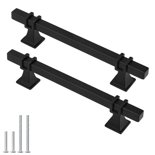 10 Pack 5 Inch Matt Black Cabinet Pulls, Stainless Steel & Zinc, Modern Kitchen Cabinet Hardware - color: Black, size: 5 inch (128mm) Hole Center Pull