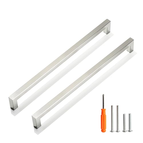 Cabinet Pulls Brushed Nickel Cabinet Handles Square Drawer Pulls, 5 Pack 12-3/5 Inch Stainless Steel Kitchen Door Cupboard Cabinet Handles, Cabinet Hardware Drawer Handles, 320mm Hole Centers - color: Brushed Nickel, size: Two Hole - 12-3/5 inch Hole Cent