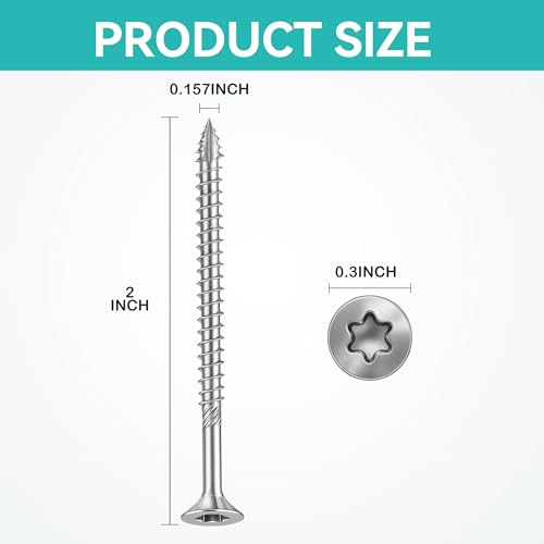 Wood Screws #8 × 2 inch Torx Star Drive Deck Screws Flat Head M4 × 50 Countersunk T25 Self Tapping Thread Cut 100pcs Carbon Steel Galvanized (100PCS/Small Box) - color: Silver, size: #8×2