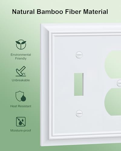 2-Pack Natural Bamboo Fiber Combo Toggle/Duplex Light Switch Cover Plate - color: Pure White, size: 1 Toggle/1 Duplex 2PK