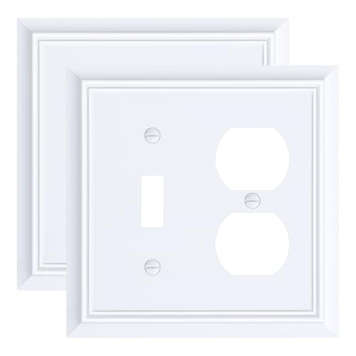 2-Pack Natural Bamboo Fiber Combo Toggle/Duplex Light Switch Cover Plate - color: Pure White, size: 1 Toggle/1 Duplex 2PK