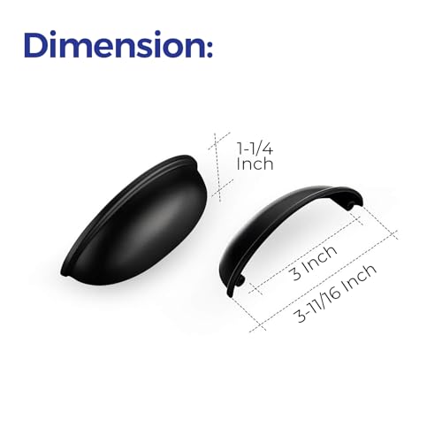 Ravinte Matte Black Drawer Pulls Cabinet Cup Pulls 3 Inch 10 Pack | Kitchen Hardware, Cup Pull Shape, Cabinet Handles, Drawer Handles, Smooth Drawer Grip,For Dressers, Cupboards - color: Black